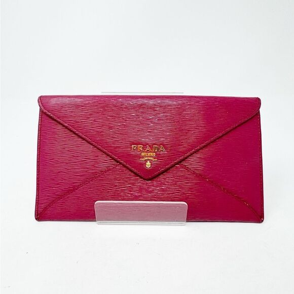 PRADA | AUTHENTIC Fuchsia Pink Envelope Clutch Card Holder Wallet - Picture 1 of 10